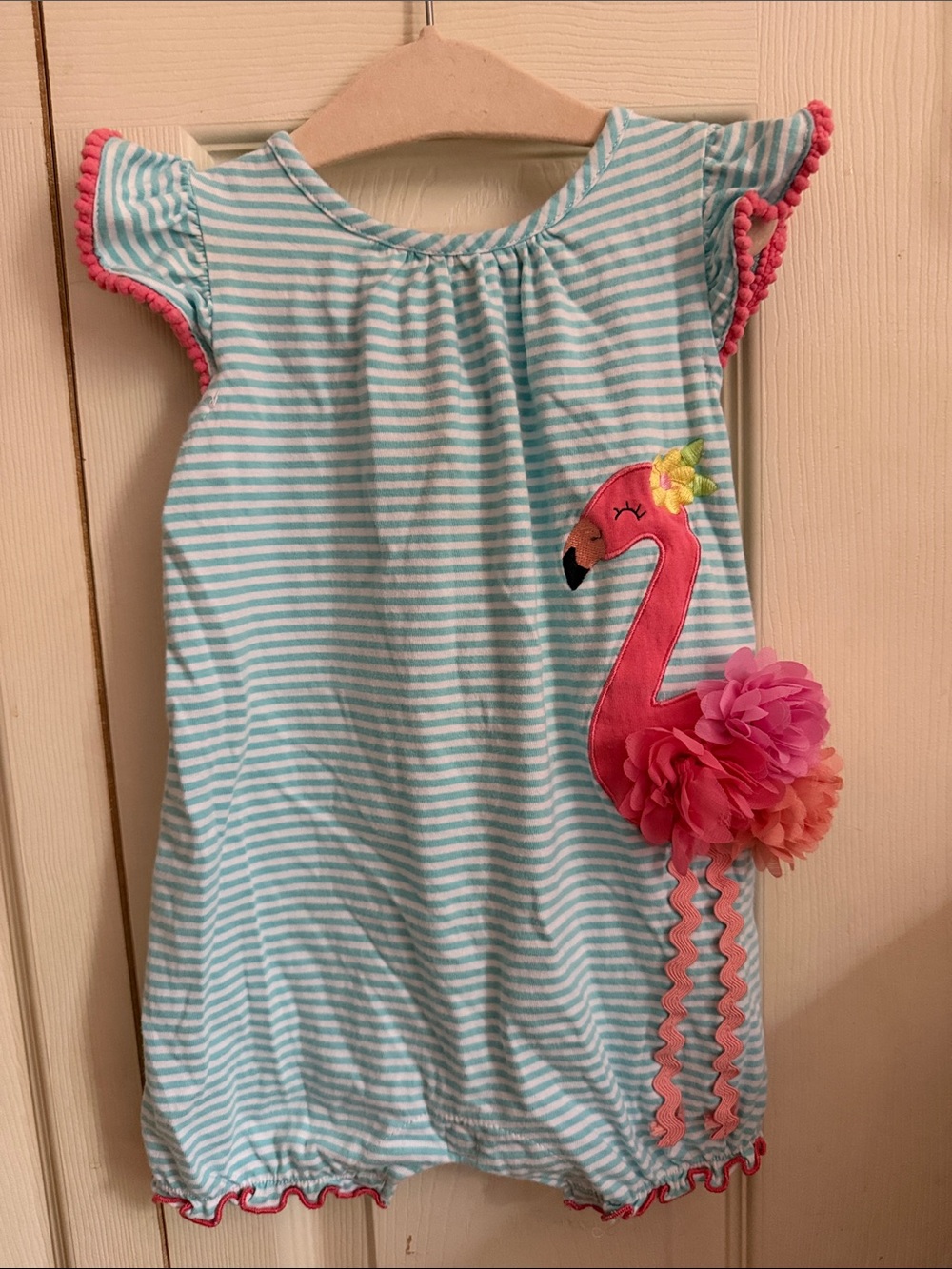 Good Lad Pink Label Aqua & White Striped Baby Romper